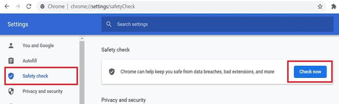 A screencapture of Google Chrome's Safety Check feature to check browser extensions